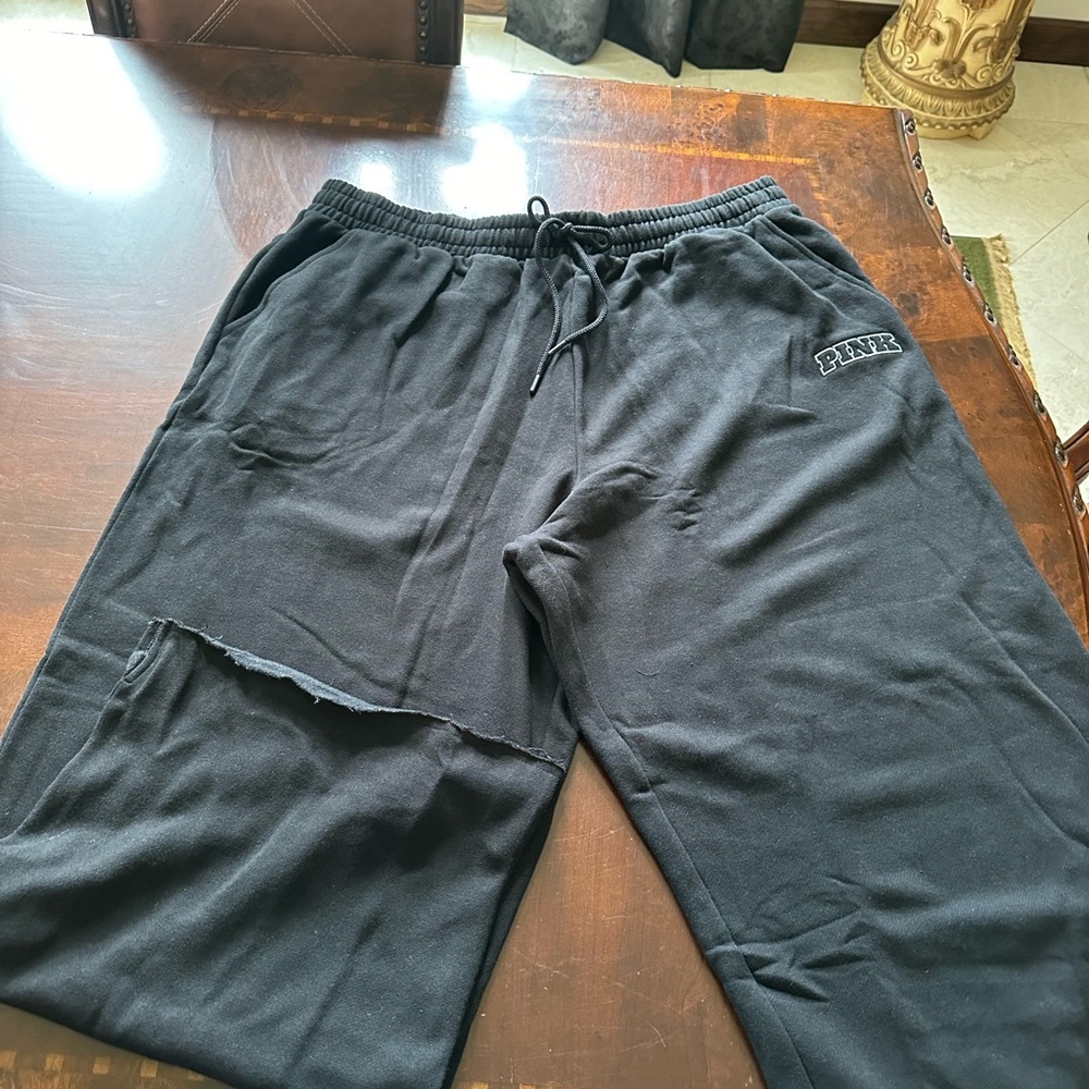 PINK Victoria's Secret Black Track Pants with Elastic Waistband